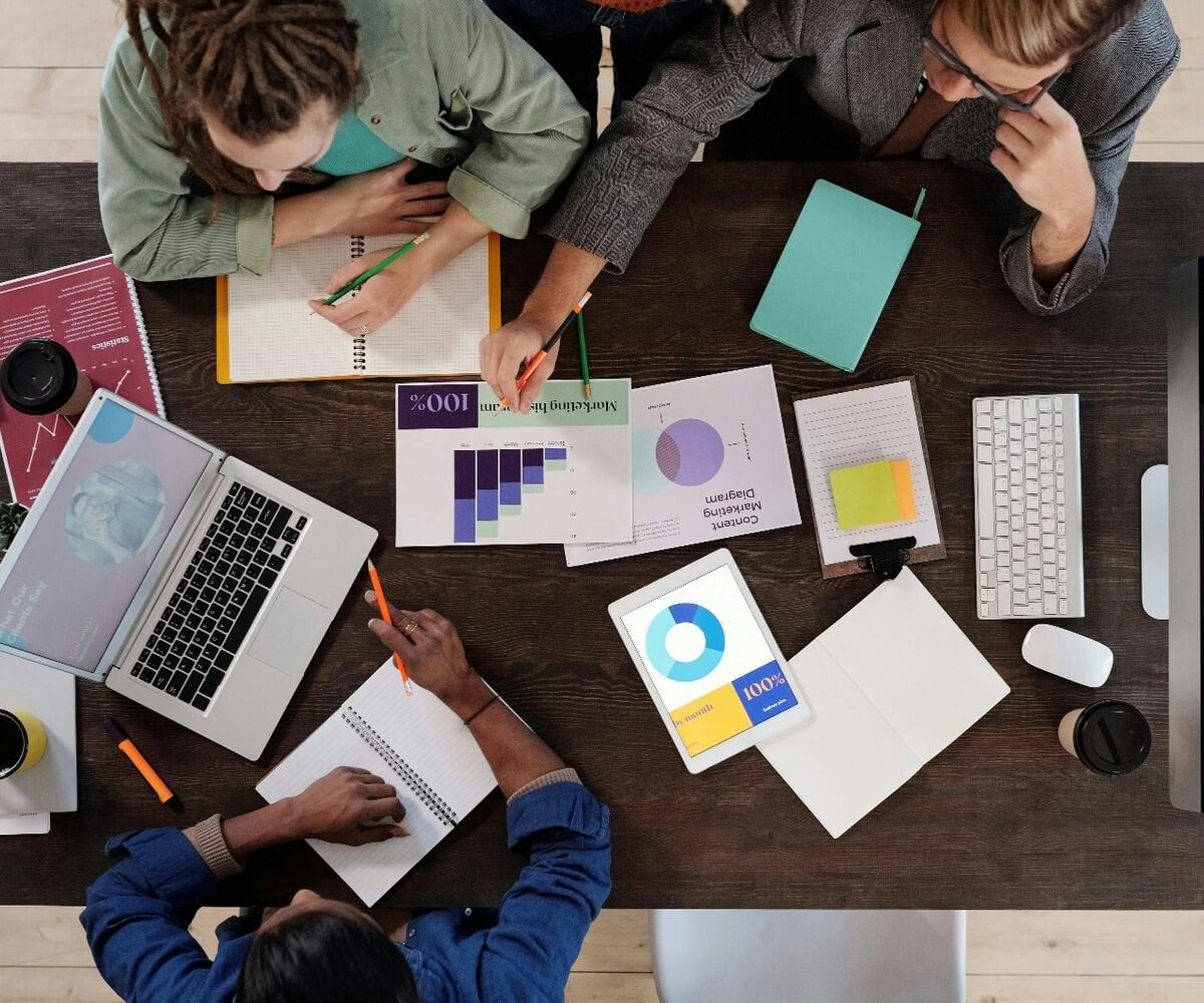 Team working on startup business grant applications